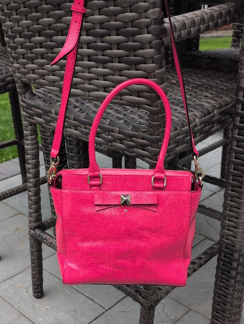 kate spade Hot Pink Leather Satchel with Bow Accent